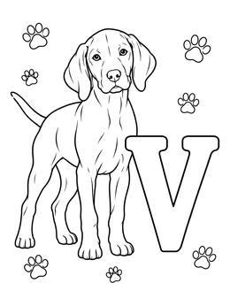 Free printable Vizsla Puppy With Letter V coloring page