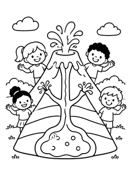 Free printable Volcano Cross Section With Happy Kids coloring page