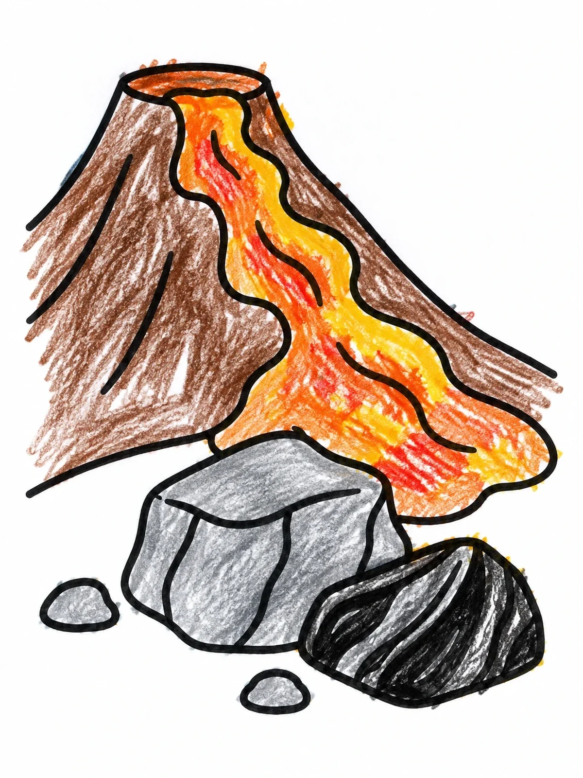 Colored example of the Volcano With Lava And Rocks coloring page