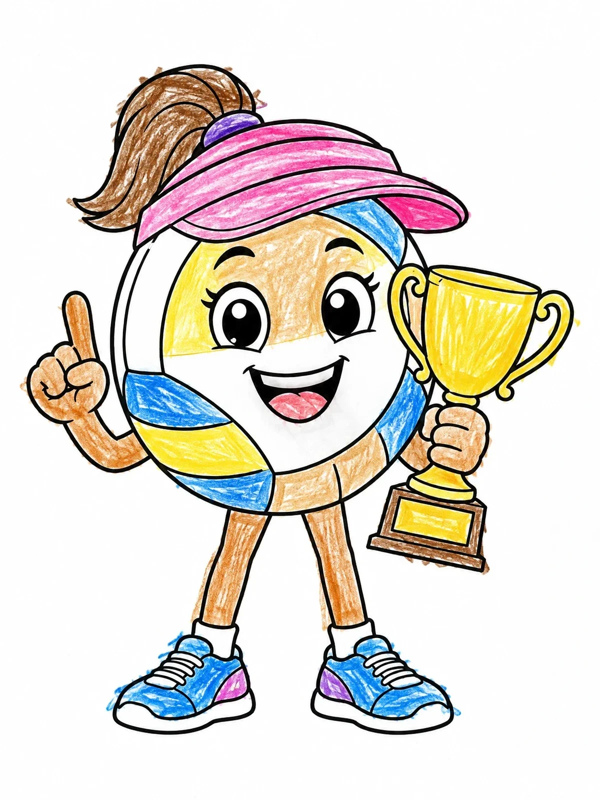 Colored example of the Champion Volleyball Character With Trophy coloring page