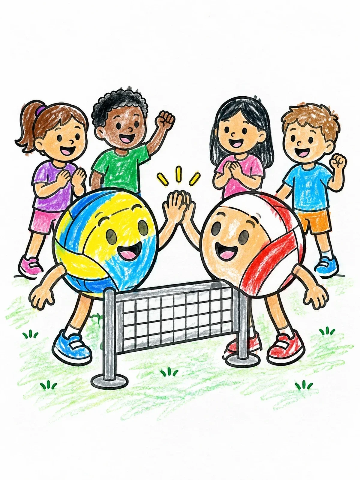 Colored example of the Volleyball Characters High Five coloring page