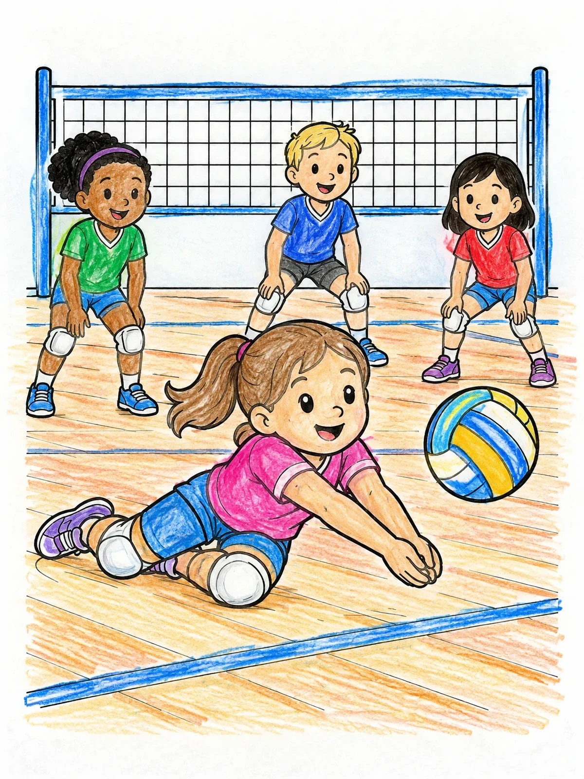 Colored example of the Volleyball Girl Making A Sliding Dig coloring page