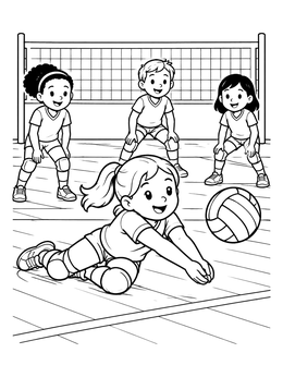 Free printable Volleyball Girl Making A Sliding Dig coloring page