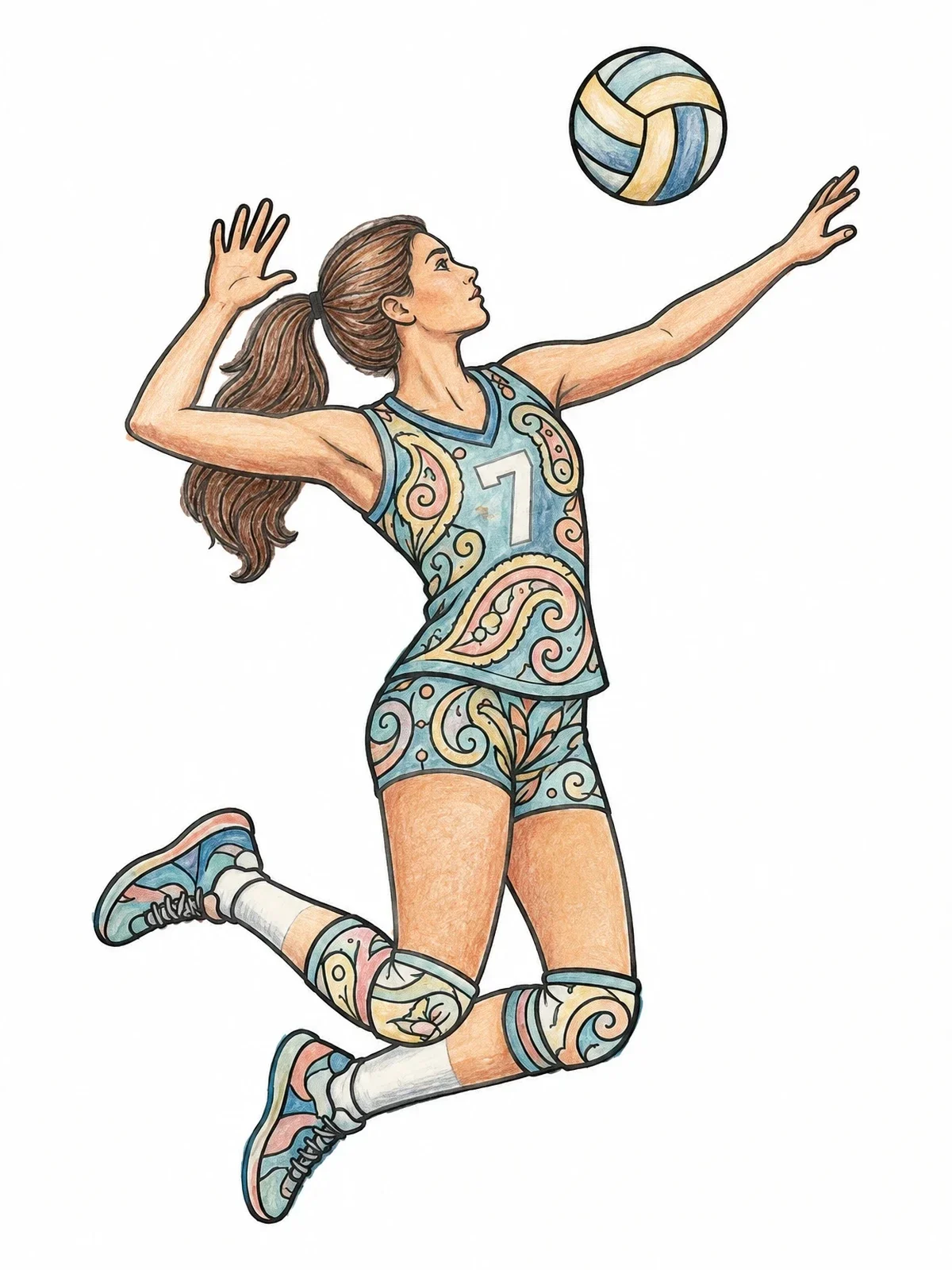 Colored example of the Volleyball Player Spiking In The Air coloring page