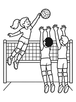 Free printable Volleyball Spike Over The Net coloring page