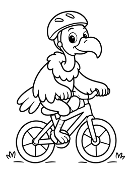 A cheerful vulture wearing a helmet on a cute vulture coloring page.