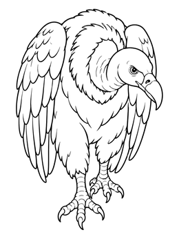Detailed vulture coloring page featuring a perched bird walking forward with sharp talons.
