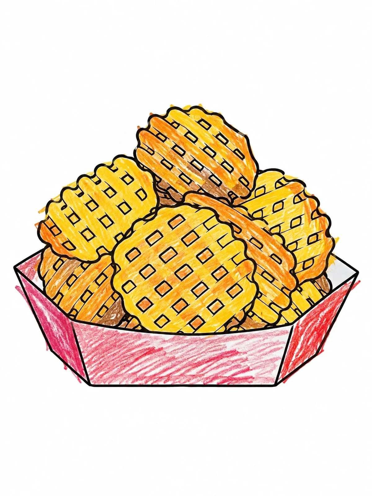 Colored example of the Crispy Waffle French Fries In Tray coloring page