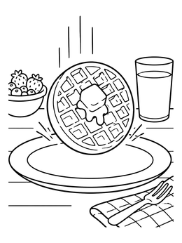 Free printable Crispy Waffle Landing On Plate coloring page