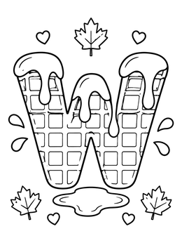 Tasty waffle style letter w coloring page dripping with sweet syrup.