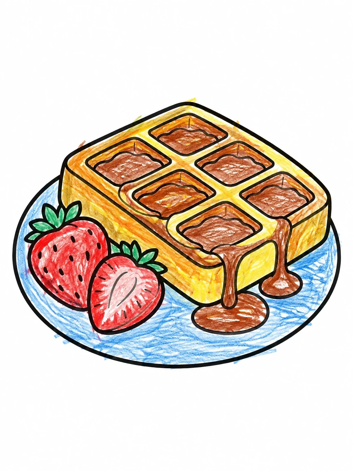 Colored example of the Waffle With Syrup And Strawberries coloring page