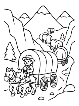 Free printable Wagon Train In Mountain Pass coloring page