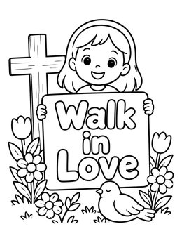 Free printable Girl Holding Walk In Love Sign coloring page