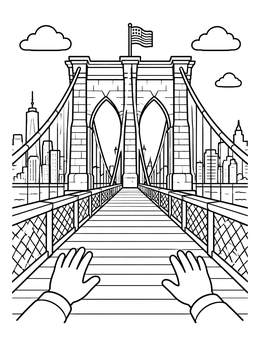Free printable Walking Along The Brooklyn Bridge coloring page