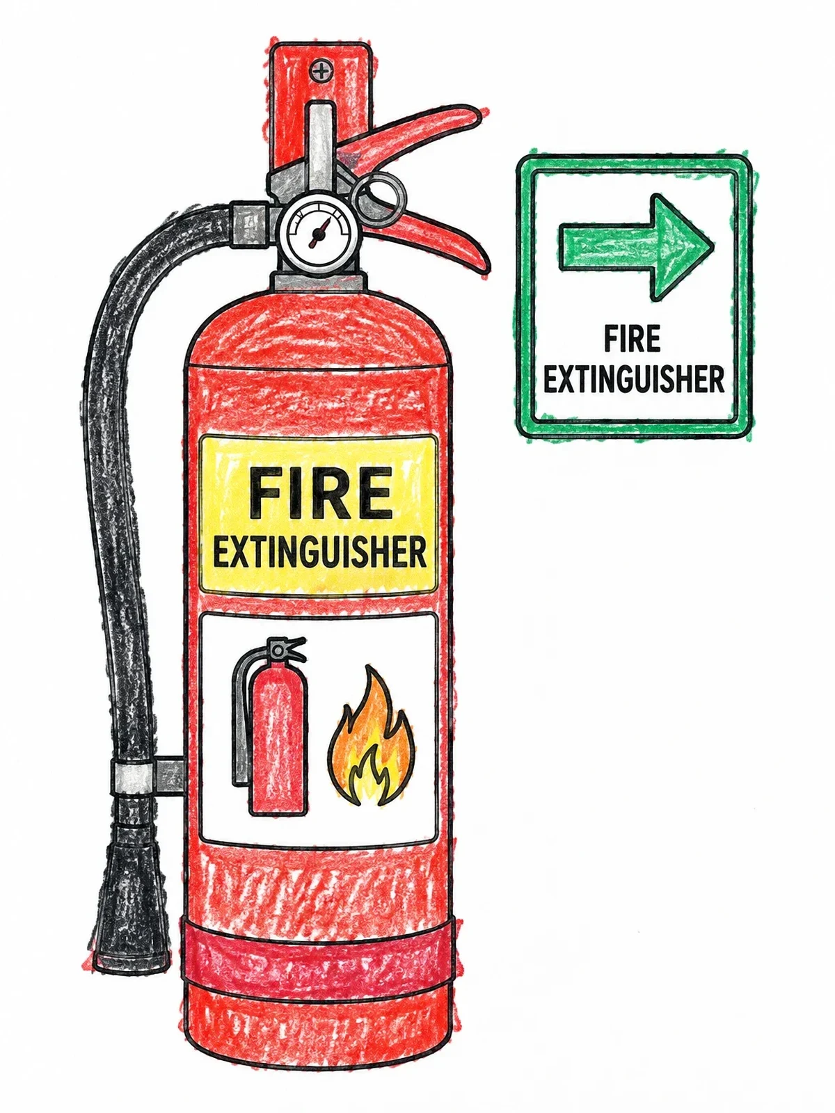 Colored example of the Wall Mounted Fire Extinguisher With Sign coloring page