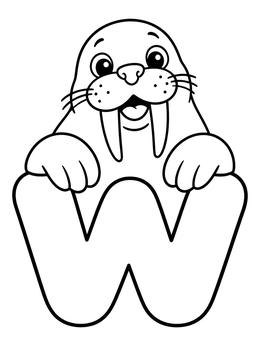 Free printable Walrus With Letter W coloring page