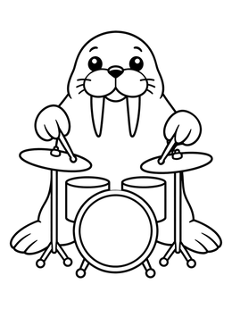 Free printable Walrus Playing The Drum Kit coloring page