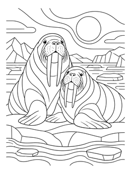 Free printable Pair Of Walruses On Arctic Ice coloring page