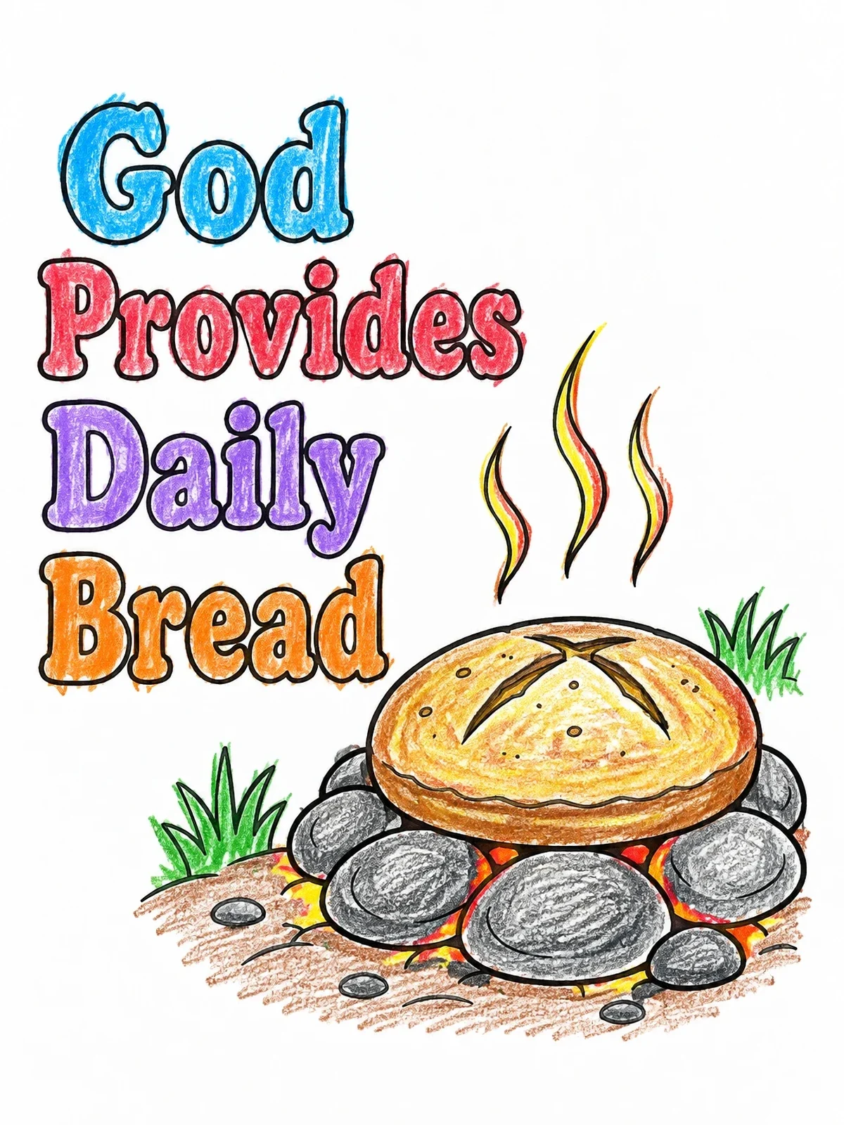Colored example of the Warm Bread On Hot Stones coloring page