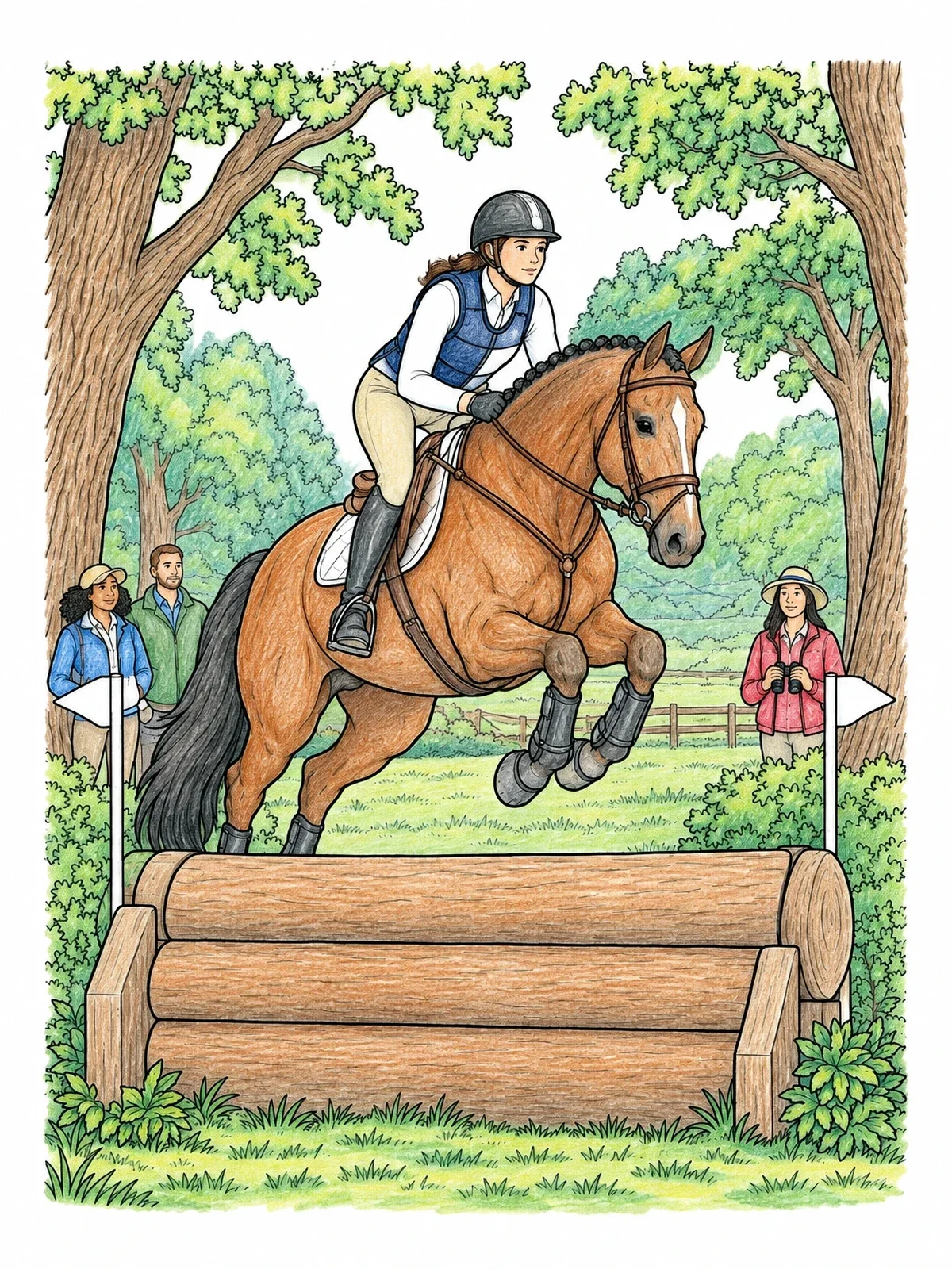 Colored example of the Warmblood Horse Clearing A Log Fence coloring page