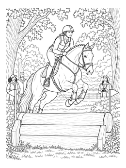Free printable Warmblood Horse Clearing A Log Fence coloring page