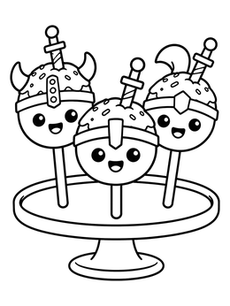 Free printable Warrior Cake Pops On Stand coloring page