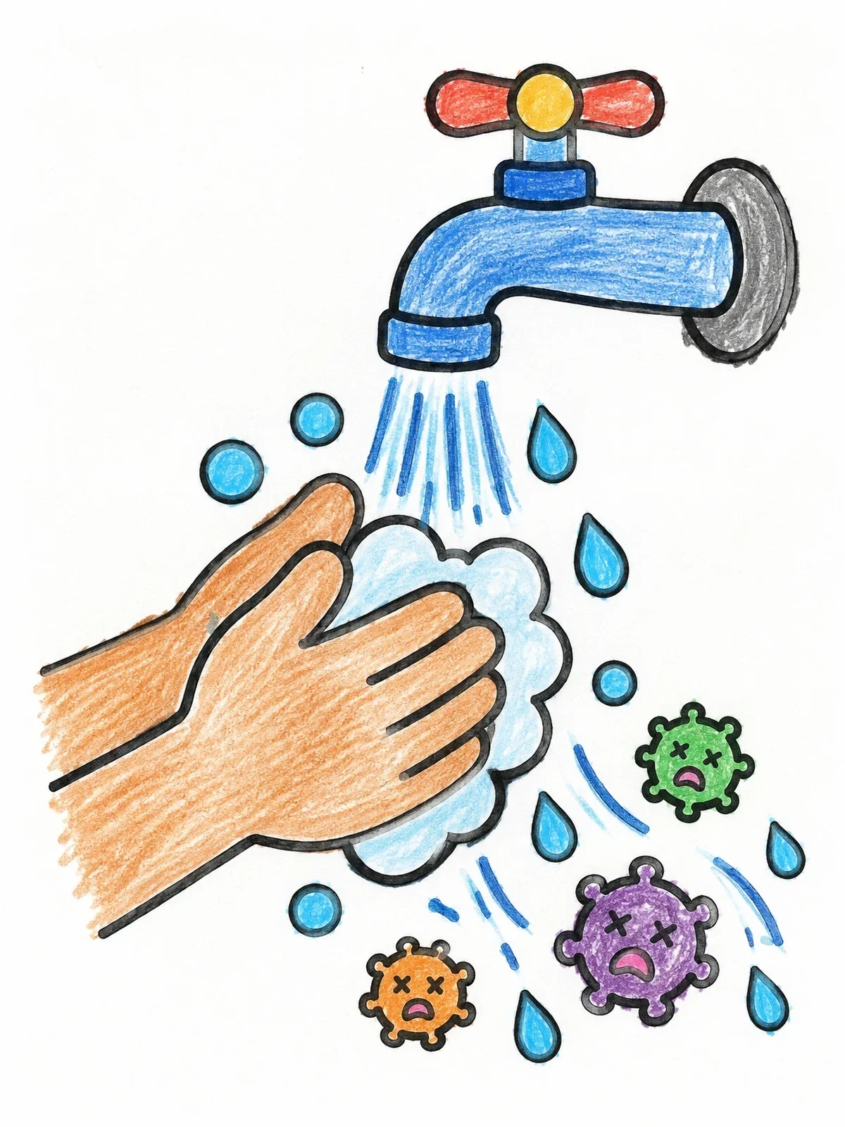 Colored example of the Washing Hands Free Of Germs coloring page