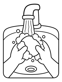 Free printable Washing Hands With Foamy Soap coloring page