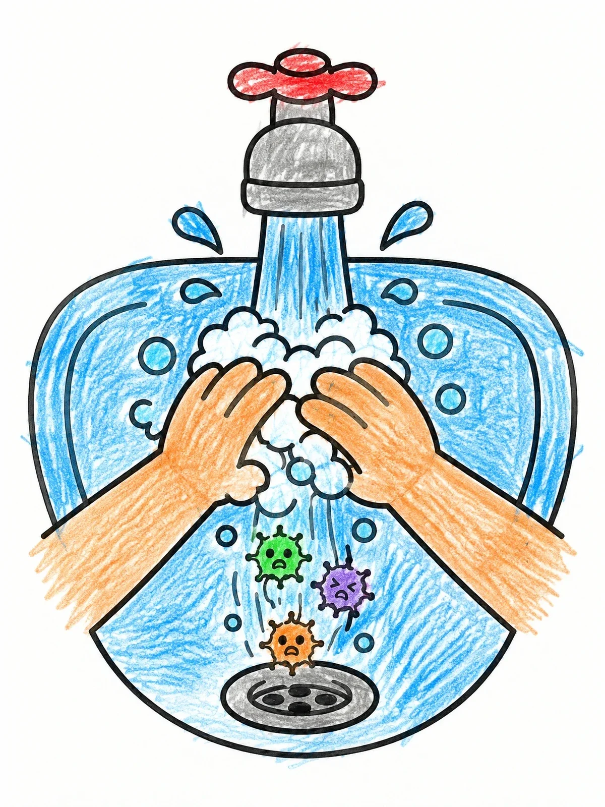 Colored example of the Washing Hands At The Sink coloring page