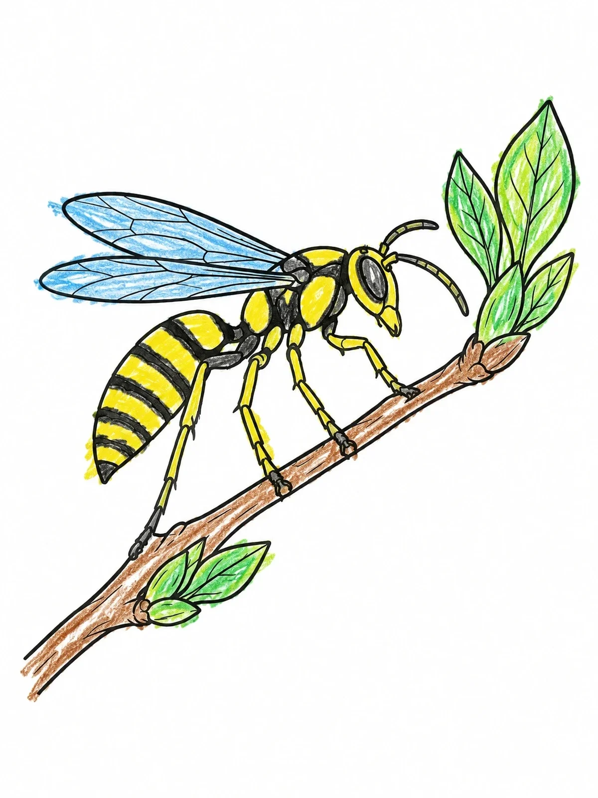 Colored example of the Wasp On A Leafy Twig coloring page