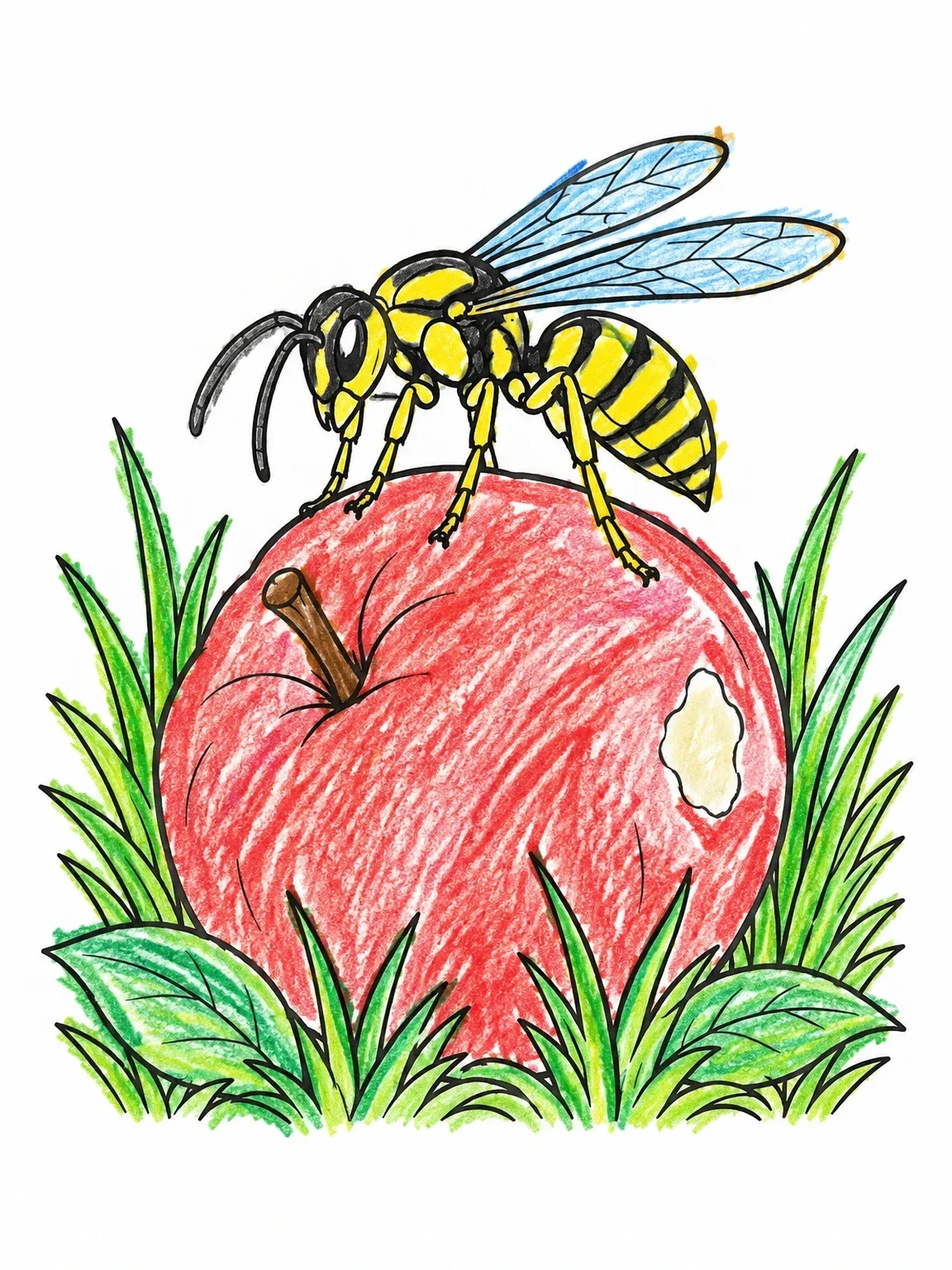 Colored example of the Wasp Perched On An Apple coloring page