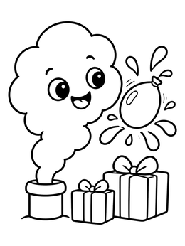 Free printable Cheerful Steam Cloud And Splashing Balloon coloring page