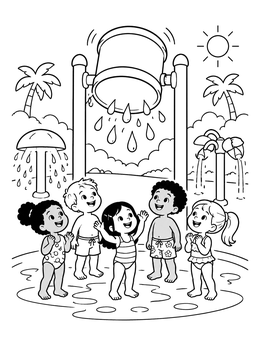 Free printable Children At The Splash Park Bucket coloring page