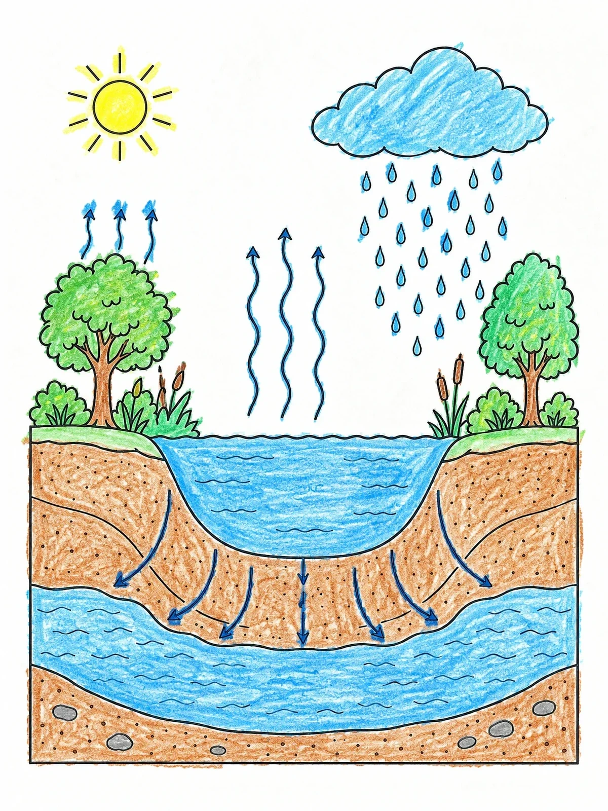 Colored example of the Water Cycle Aquifer Diagram coloring page