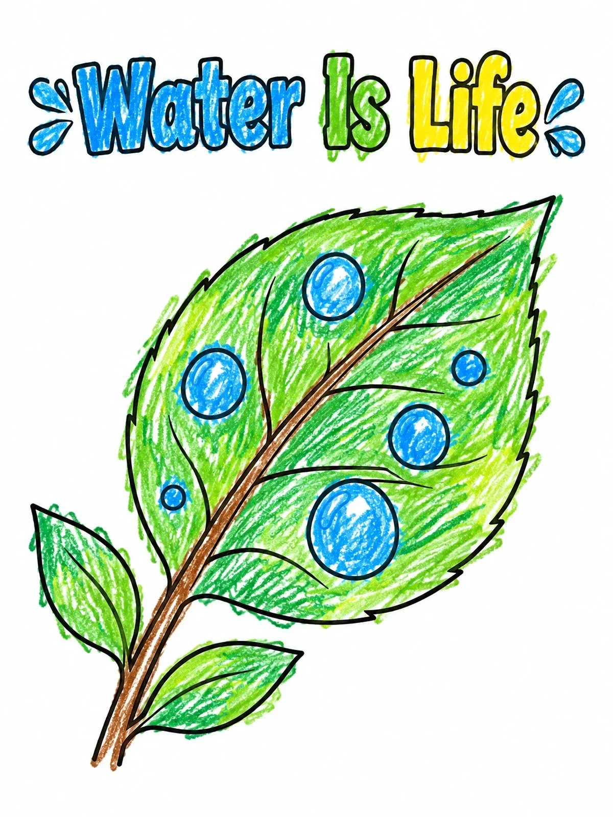 Colored example of the Dew Drops On A Leaf coloring page