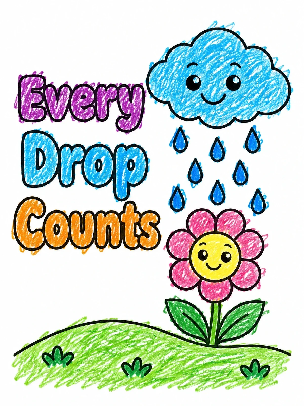 Colored example of the Smiling Raincloud And Happy Flower coloring page