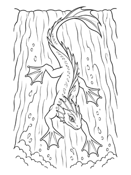 Free printable Water Dragon Sliding Down Wave coloring page