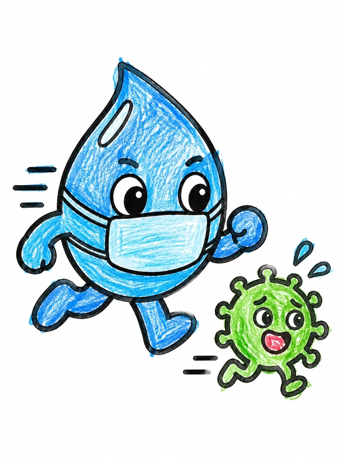 Colored example of the Water Drop Chasing A Germ coloring page