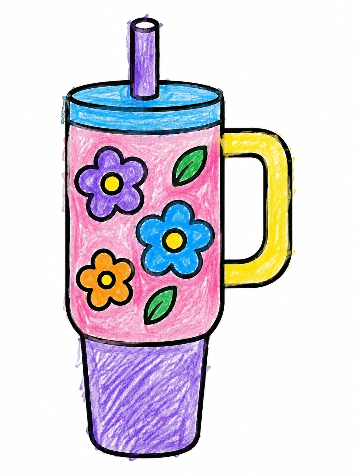 Colored example of the Floral Tumbler With Straw coloring page