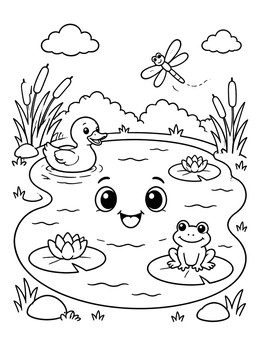 Free printable Happy Pond Friends With Duck And Frog coloring page