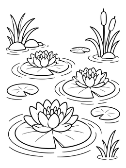 Free printable Water Lilies And Pond Reeds coloring page