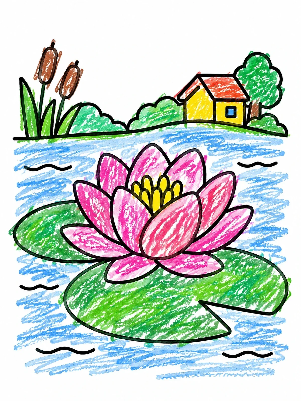 Colored example of the Water Lily On A Village Pond coloring page