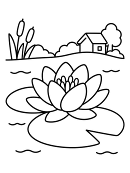 Free printable Water Lily On A Village Pond coloring page