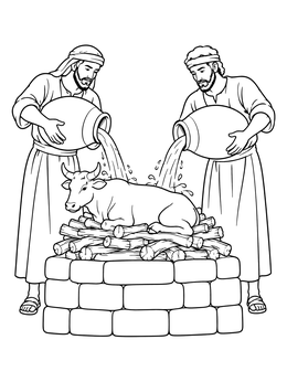Free printable Pouring Water On Elijahs Altar coloring page
