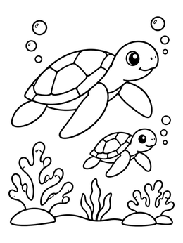 Free printable Sea Turtles Over Coral Reef coloring page