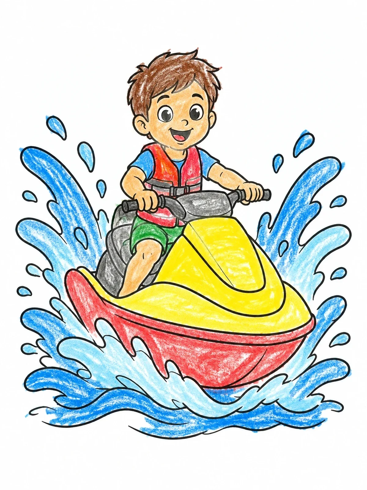 Colored example of the Boy Riding A Jet Ski coloring page
