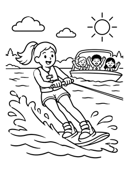 Free printable Girl Wakeboarding Behind Speedboat coloring page