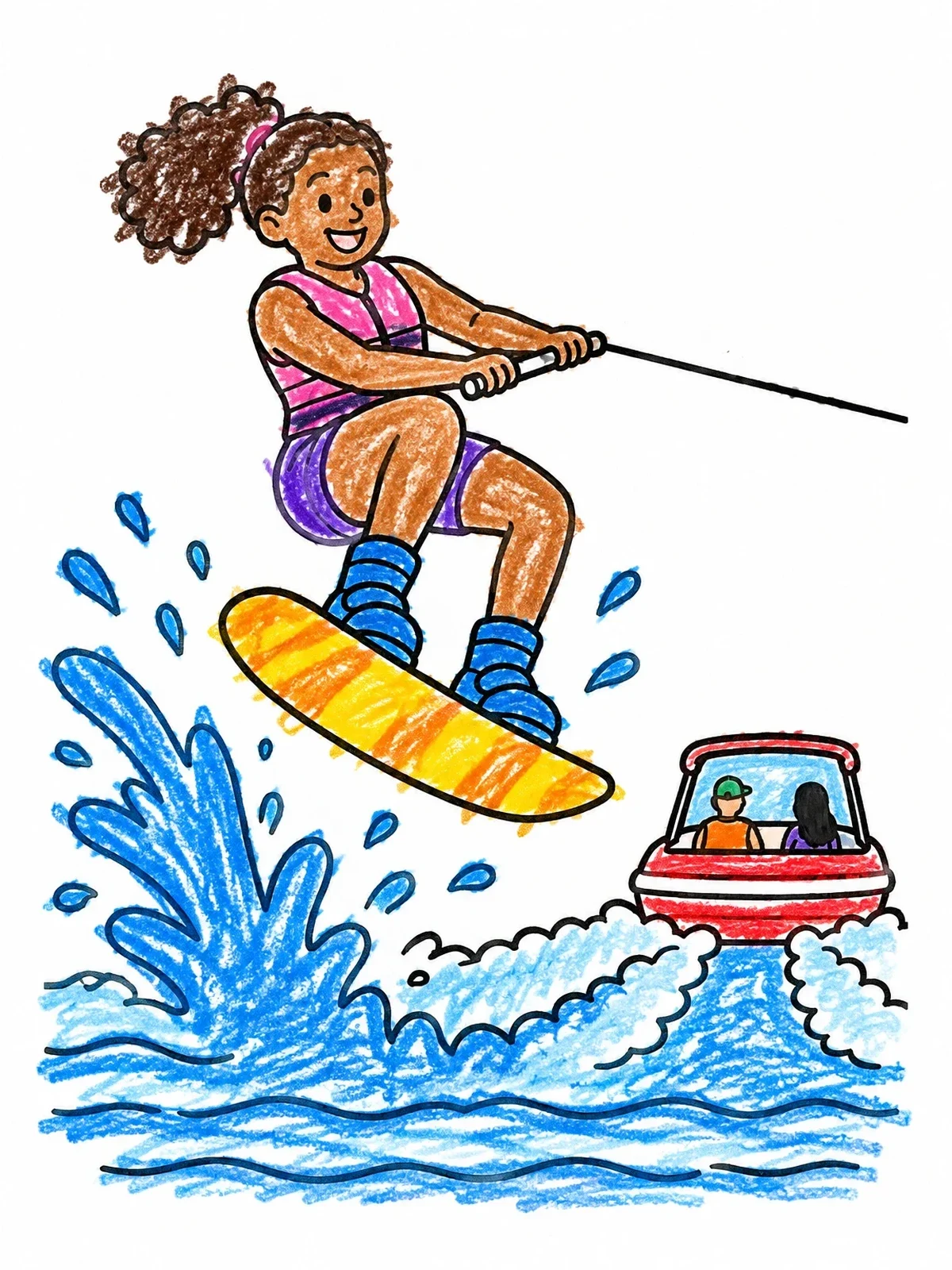 Colored example of the Wakeboarder Jumping The Boat Wake coloring page