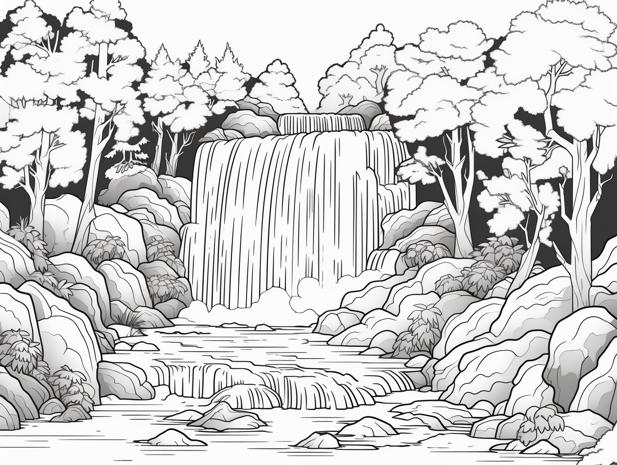 Waterfall Coloring Sheet For Relaxation - Coloring Page