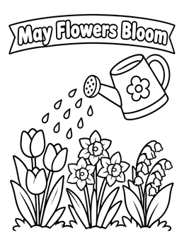 Free printable Watering Spring Garden Flowers coloring page